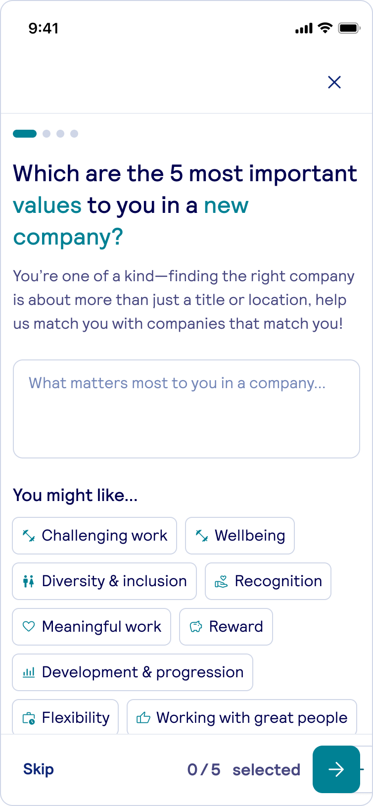 Company Match Pro concept — selecting values that matter most